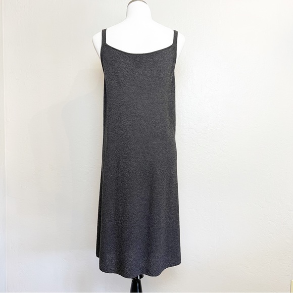 ✖️SOLD✖️•EILEEN FISHER• Gray Wool Knit Sleeveless Surplice Midi Dress - Picture 2 of 10